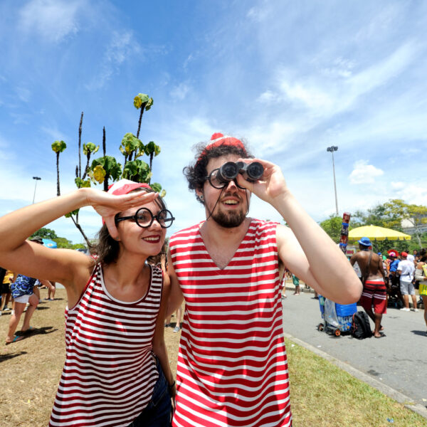 Two people dressed like Waldo at Amusement Park